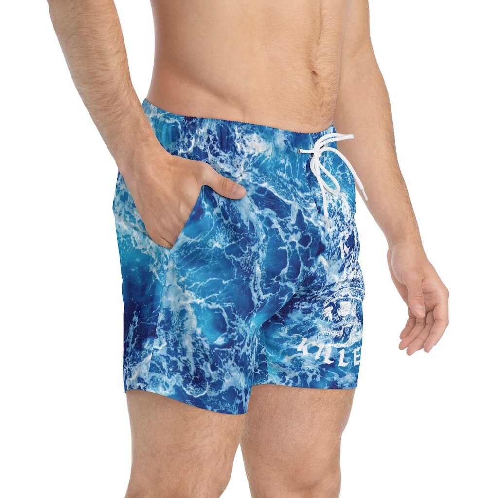 Ocean Water Pattern Adjustable Waist Summer Swimming Shorts for Men, Pool  Party Swim Trunks 5 Inch Inseam Mesh Basket Liner 