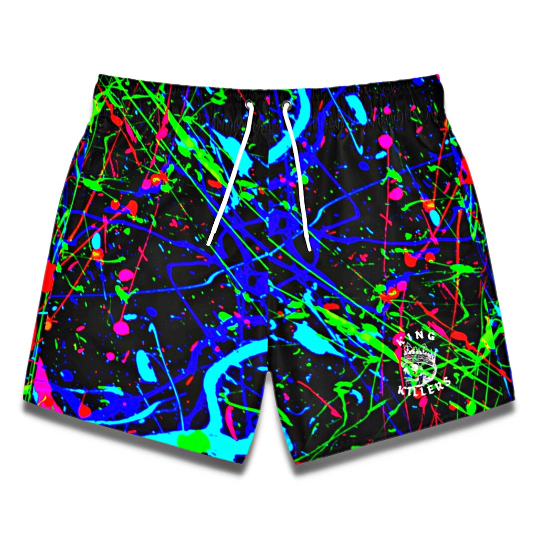 Trippy Neon Paint Party Pants Festival Shorts Swim Trunks for Him, Men ...