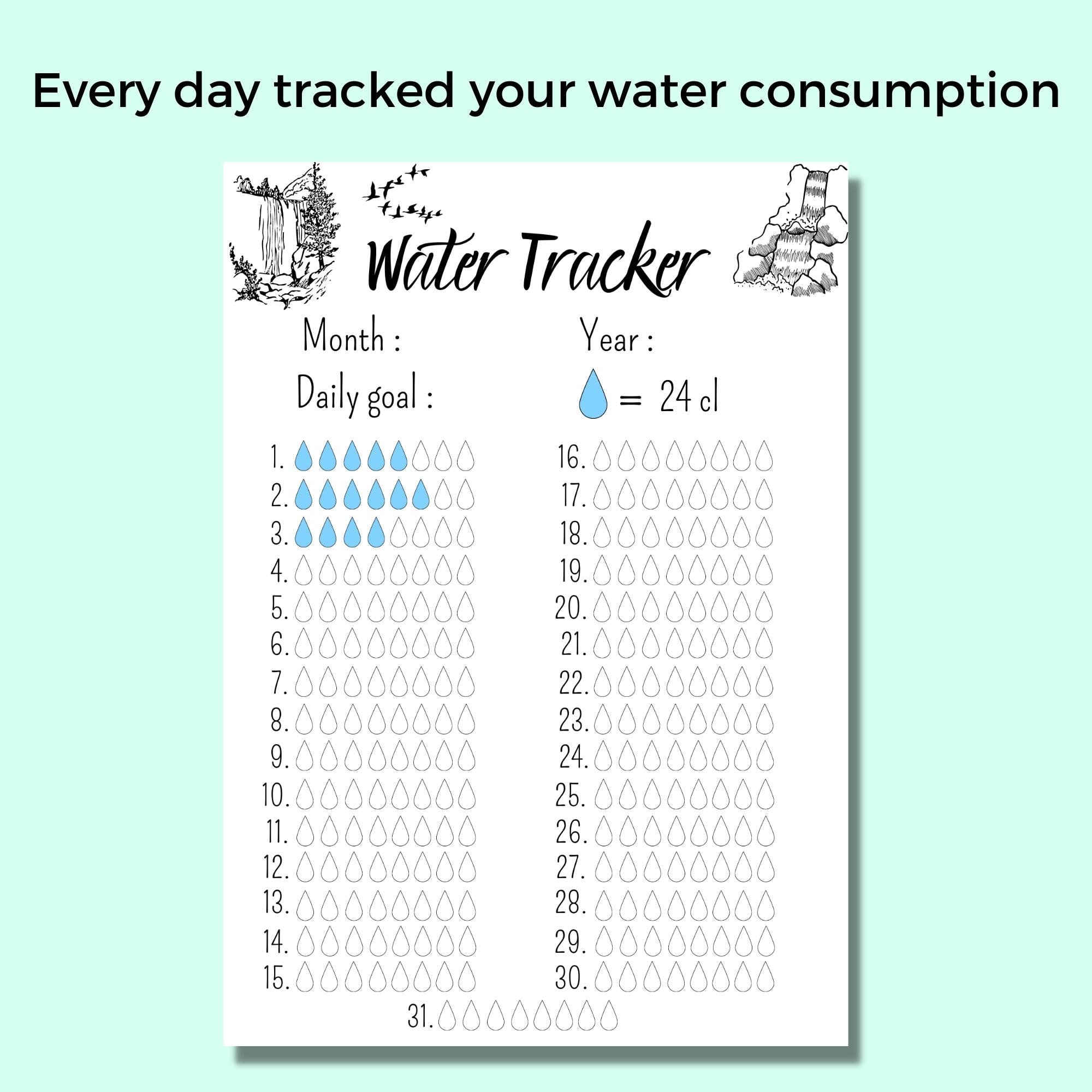 Water Tracking Paper WATER TRACKER A4 & A5 Printable Pdf/png/jpeg - Etsy