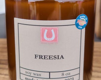 Rustic Handmade Spring Soy Candle - Freesia