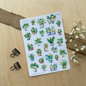 Hoja de pegatinas de Cute Plants / Suministro único de diario de balas, scrapbooking botánico esencial, pegatinas Kawaii para leer el diario