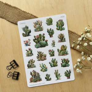 Hoja de pegatinas de cactus / Regalo estético para novia, Suministro de diario de balas de papel, Pegatinas originales para scrapbooking