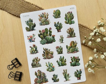 Cactus sticker sheet | Plant stickers for bullet journal, Botanical scrapbook decoration, Perfect planner supply