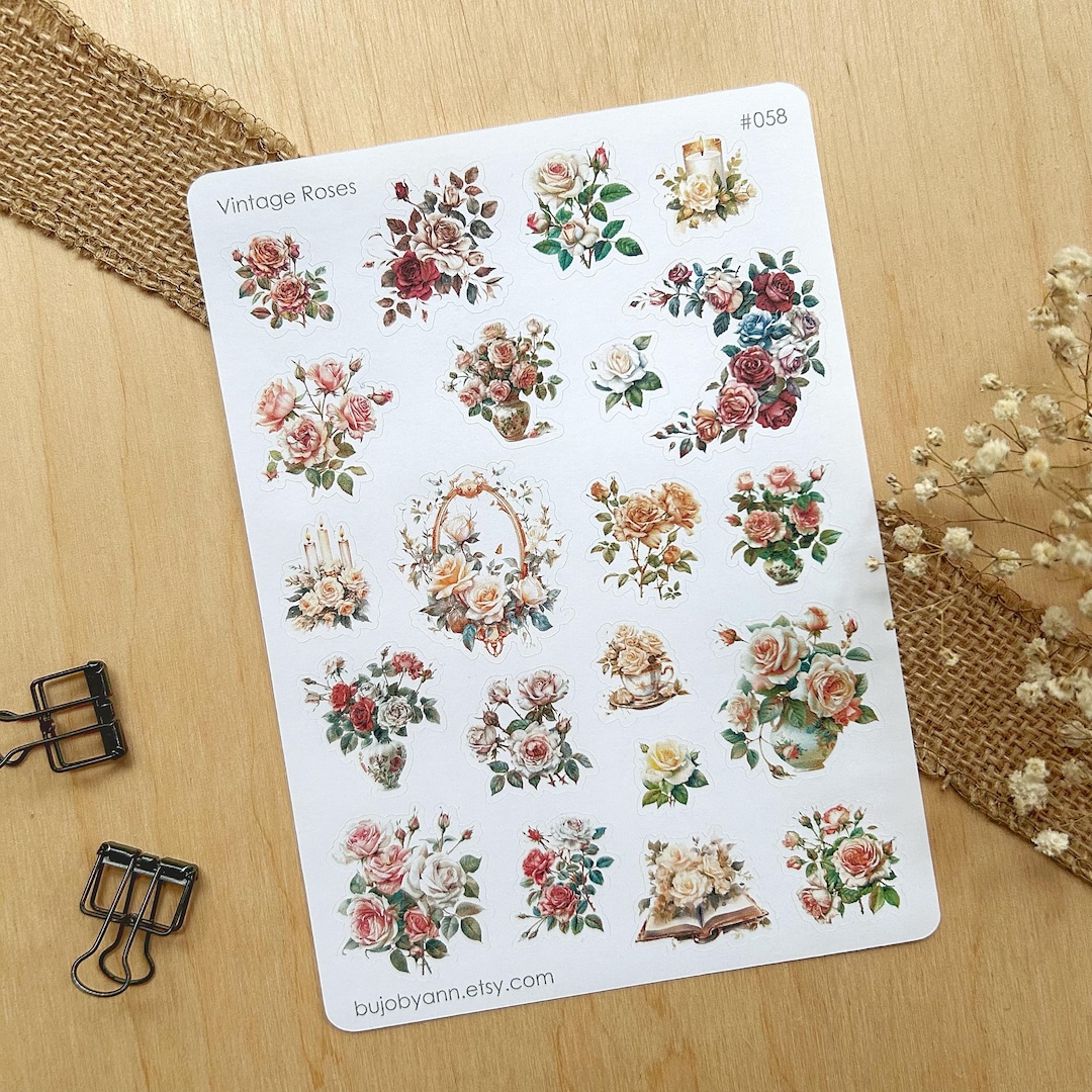 Vintage Roses Sticker Sheet | Planner Decorative Stickers, Unique ...