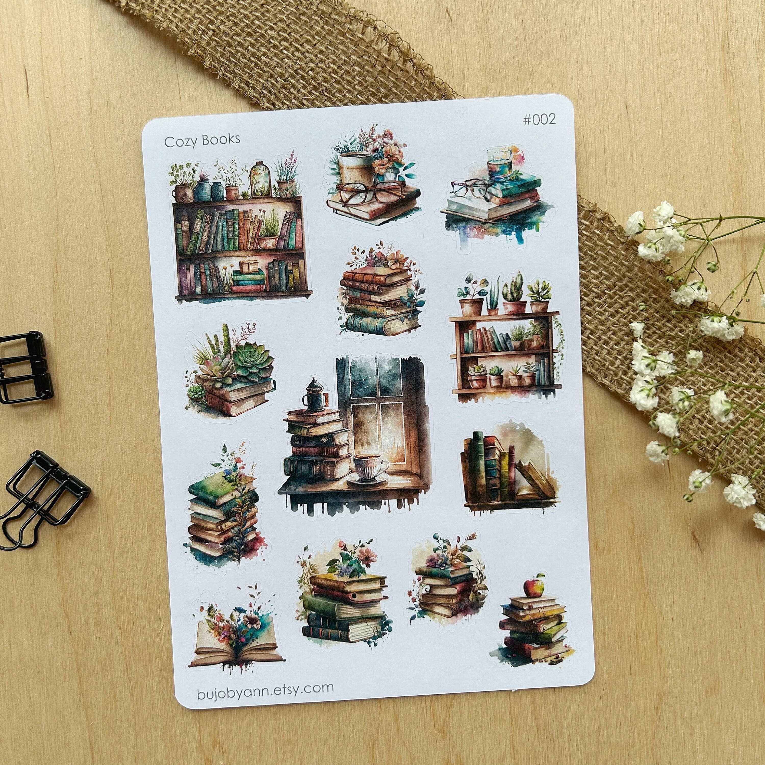 Cozy Books Sticker Sheet | Bullet Journal Boho Stickers, Reading ...