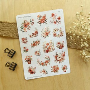 Stickervel terracotta bloemen | Schattige stickers Bullet Journal, Bloemenplanner, Botanisch briefpapier voor penvrienden