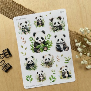 Stickervel Baby Panda | Dierenbullet journal essentieel, Botanische scrapbookingstickers, Gezellige slakkenpostdecoratie