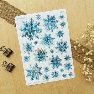Hoja de pegatinas de copos de nieve / Decoración de letras creativas de invierno, regalo de temporada para adolescentes, pegatinas de acuarela navideñas