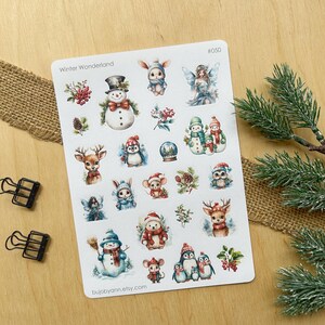 Foglio di adesivi Winter Wonderland / Decorazione speciale per le feste, Decalcomania per bullet journal natalizio, Adesivi stagionali per lettere di amici di penna