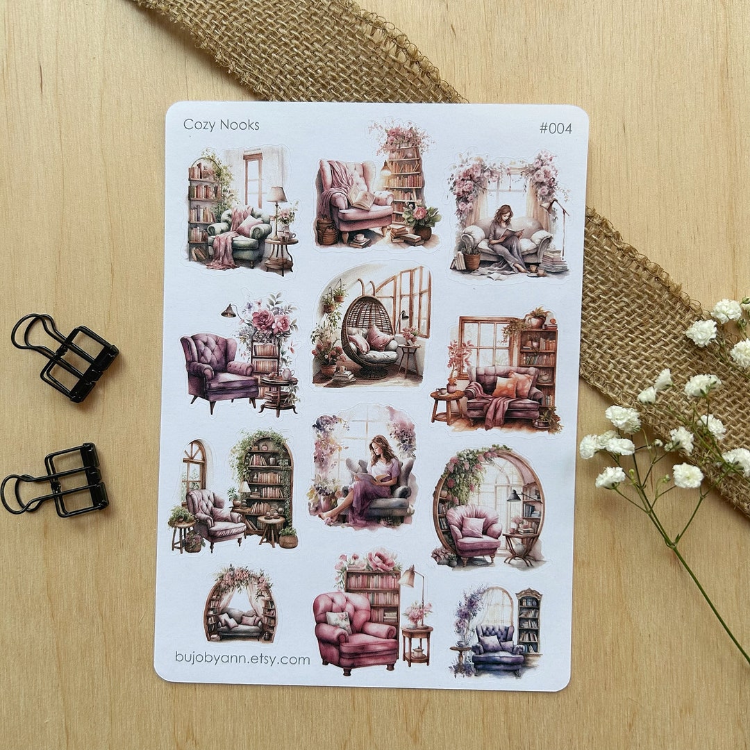 Cozy Nooks Sticker Sheet | Scrapbooking Cozy Supply, Reading Planner ...