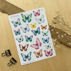 Stickervel pastelkleurige vlinder | Grillige stickers voor creatieve planning, knusse stickers voor bulletjournals, notitieboekjes voor reizigers