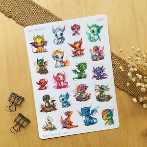 Arkusz naklejek Baby Dragons | Urocza dekoracja dziennika czytelniczego, Trendy projekt scrapbooka, Premiumowy dodatek do dziennika Bullet