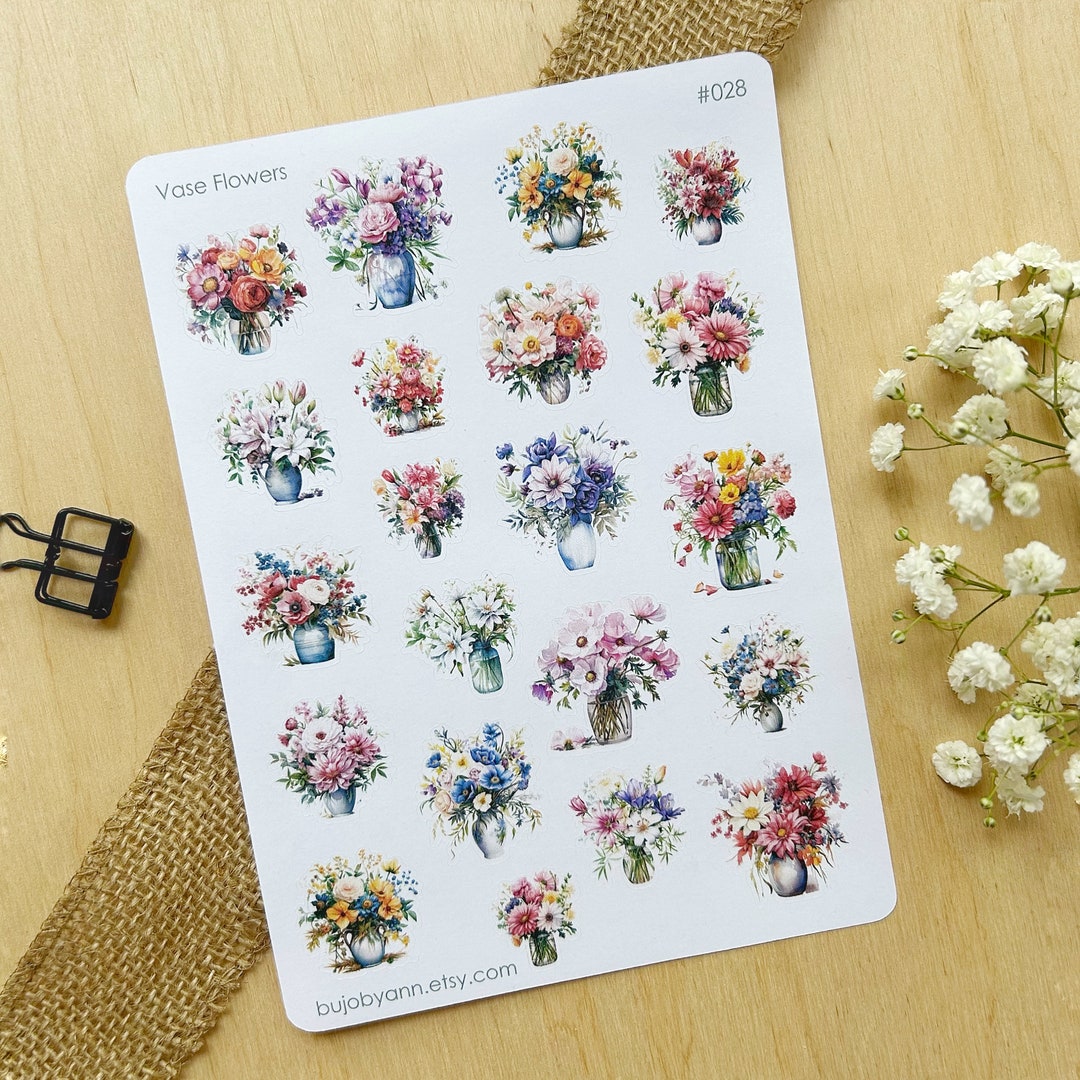 Vase Flowers Sticker Sheet | Bullet Journal Boho Stickers, Cozy ...