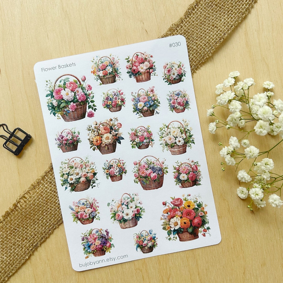 Flower Baskets Sticker Sheet | Botanical Stickers for Snail Mail ...