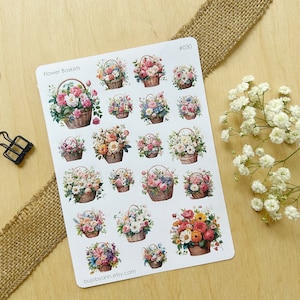 Stickervel Bloemenmanden | Unieke stickers voor post, esthetische leveringen voor bulletjournals, stickers botanische planner