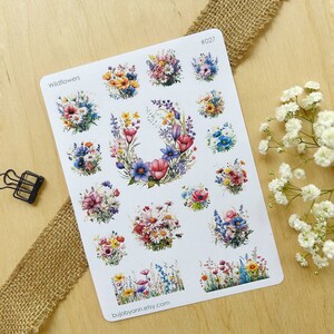 Wildblumen Stickerbogen | Gemütliches Planer-Accessoire, inspirierende Bullet-Journal-Aufkleber, botanischer Stift-Pal-Einsatz