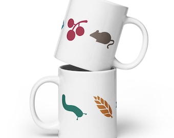 Juego de mesa Wingspan, taza de café blanca brillante con comida, regalo para jugador