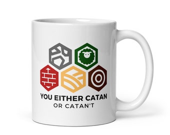Juego de mesa Catan inspirado en los colonos de Catan, ya sea Catan o Catan&#39;t Board Gamer, regalo, taza de café blanca brillante