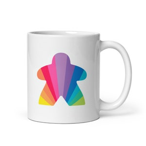 Rainbow Meeple White Glossy Coffee Mug Cup Board Gamer Gift