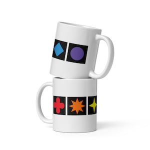 Qwirkle Shirt Tile Laying Board Game Inspired Shapes White Glossy Coffee Mug Cup Board Gamer Gift Unofficial Fan Art