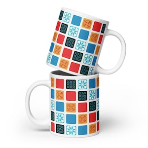 Azul Cup Board Game Tiles Quilt Pattern Tile Placement White Glossy Coffee Mug Cup Board Gamer Gift Unofficial Fan Art