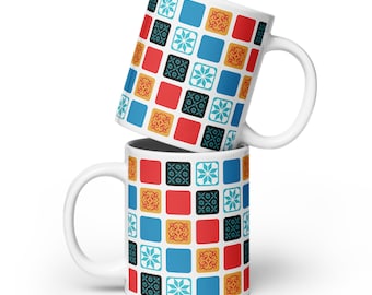 Azul Cup Juego de mesa Azulejos Patrón de edredón Colocación de azulejos Taza de café brillante blanca Taza Tablero Regalo de jugador Fan Art no oficial