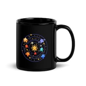 Meeple Board Game Shirt Solar System Planets Space Planet Unknown Black Glossy Coffee Mug Cup Board Gamer Gift