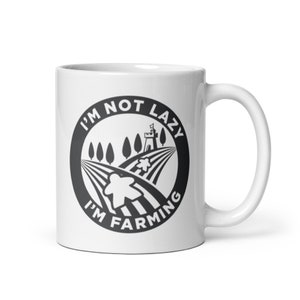 Carcassonne Mug Board Game Inspired Meeple I'm Not Lazy, I'm Farming Funny White Glossy Coffee Mug Cup Board Gamer Gift Unofficial Fan Art