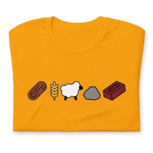 Catan Shirt Board Game Resource Cards Inspired  Wood Sheep Brick Ore Wheat Unisex Soft Bella + Canvas T-Shirt Board Gamer Gift Unofficial