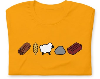 Catan Shirt Board Game Resource Cards Inspired  Wood Sheep Brick Ore Wheat Unisex Soft Bella + Canvas T-Shirt Board Gamer Gift Unofficial