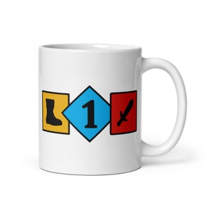 Clank Mug Board Game Inspired Boots Sword and Skill Icons Legacy Catacombs White Glossy Coffee Mug Cup Board Gamer Gift Unofficial Fan Art