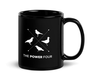 Wingspan Board Game "The Power Four" Birds Black Glossy Coffee Mug Cup Board Gamer Gift