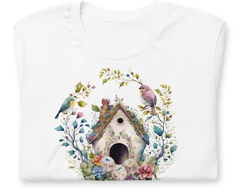 Bordspelshirt spanwijdte: aquarel Birdhouse Bella Canvas T-shirt
