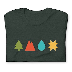 PARKS Shirt Board Game Meeples Inspired Mountains Trees Sun Water Unisex Soft Bella + Canvas T-Shirt Board Gamer Gift Unofficial Fan Art