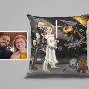 Star portrait pillow, custom portrait, personalized gifts for her, gifts for parents on wedding day, one year anniversary gifts, Wars art