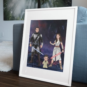 Star frame poster, personalized gift for mom, custom cartoon, art from photos, soulmate portrait, husband gift, couples portrait, Wars art