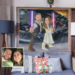 Star portrait tapestry, custom drawing from photo, boyfriend gift ideas, groomsmen gifts personalized, custom pet portrait, Wars art