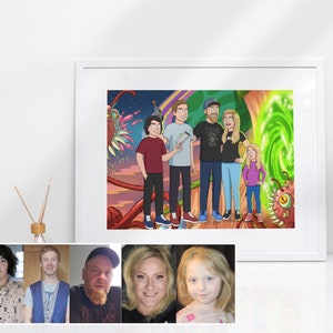 Póster de marco de Rick, dibujo personalizado de la foto, ideas de regalo de novio, regalos de padrino personalizados, retrato de mascota personalizado, regalos de abuela, Morty