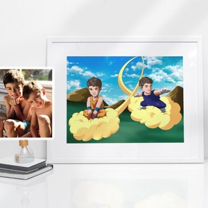 Póster con marco estilo dragón, arte a partir de fotos, álbum de fotos personalizado, retrato de mascota personalizado, regalo de mascota para él, dibujo de alma gemela, bolas de arte DBZ