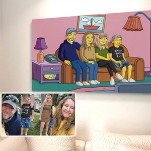 Yellow canvas portrait, custom couples portrait, graduation gifts, 50th anniversary gifts for parents, custom family portrait illustration,