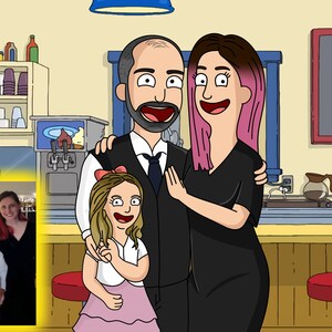 Custom Bobs Burgers Family Portrait Digital Art, Personalized Bobs Burgs Drawing Sketch of Your Caricature, Family Cartoon Art, Gifts