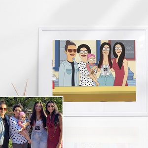 Bobs frame poster personalized gifts for mom, custom cartoon, portrait from photo, soulmate drawing, husband gift, couples portrait, Burgers