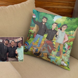 Poke retrato sobre almohada, retrato de pareja personalizado, regalos de graduación, regalos del 50 aniversario para padres, ilustración de retrato familiar personalizado