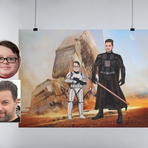 Stern Porträt Poster, benutzerdefinierte Porträt Paar Porträt, Abschluss Geschenke, 50. Jahrestag für Eltern, individuelle Familien Porträt Illustration, Wars Kunst