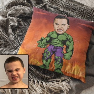 superhero custom pillow, personalized pillow with your superhero caricature, photo pillow, cartoon pillow, superhero pillow, baby gift ideas