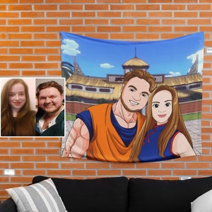 Portret drakentapijt, schilderij van foto, gepersonaliseerde kunst, aangepast huisdierportret, huisdiercadeau voor hem, soulmate-tekening, DBZ-kunstballen
