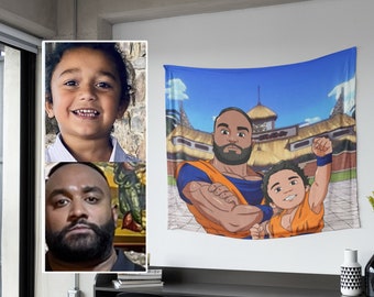 Dragon style tapestry portrait, cartoon portrait from photo, family portrait illustration, custom couples portrait, pet portrait, DBZ Balls