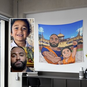 Dragon style tapestry portrait, cartoon portrait from photo, family portrait illustration, custom couples portrait, pet portrait, DBZ Balls