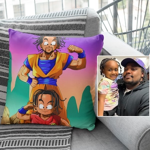 Custom DBZ Family Dragon Portrait Pillow, Personalized Cartoon Portrait Ball DBZ Style Pillow, Wedding, Birthday, Anniversary Gifts, Kids