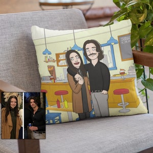 Bobs-kussen gepersonaliseerde cadeaus voor moeder, aangepaste cartoon, portret van foto, soulmate-tekening, echtgenootcadeau, portret stel, Burgers-kunst